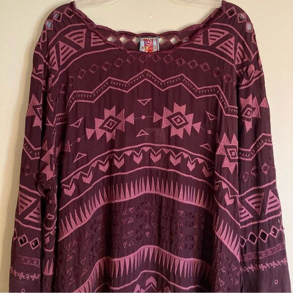 NEW Johnny Was Avery Dress Aztec Embroidered Eyelet Slip Merlot Burgundy Size XL - Picture 7 of 16